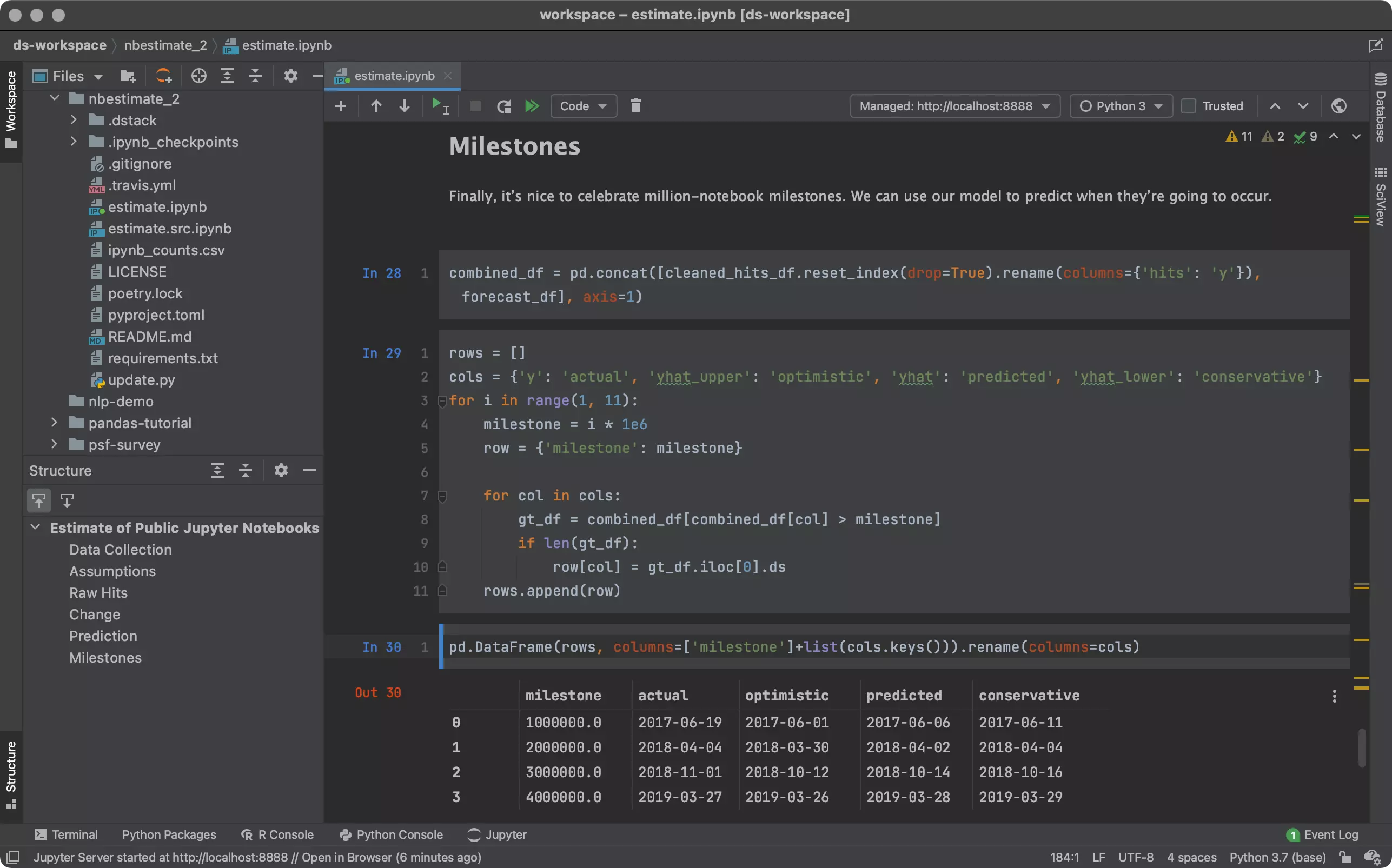 A Dataspell IDE with an example notebook